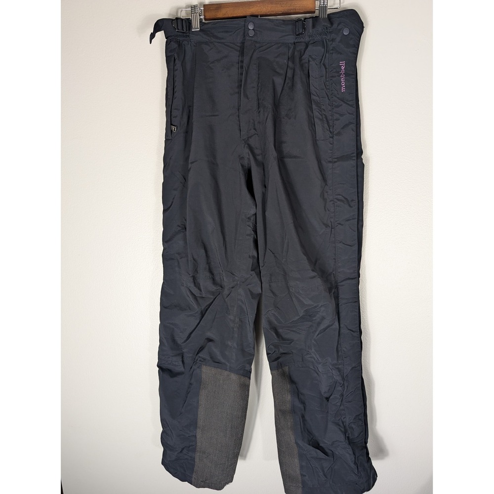 Montbell Mens Medium Gore Tex Waterproof Pants Black Full Side Zip Nylon